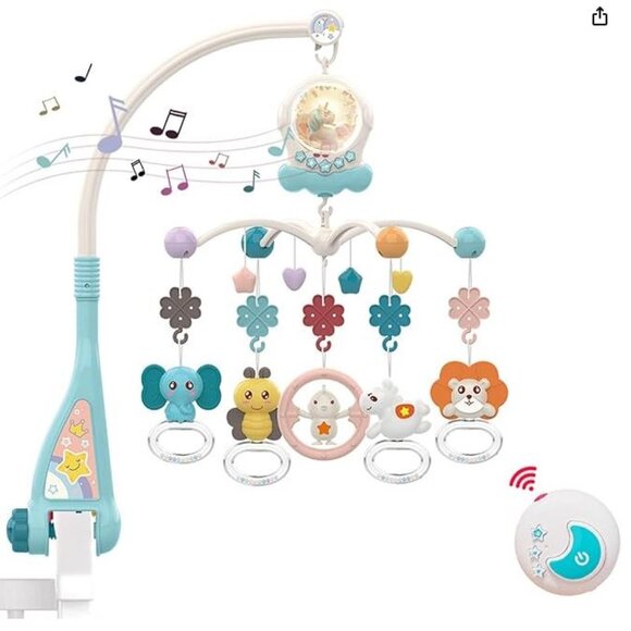 Baby Musical Crib Mobile with Night Lights Remote Control Nursery Infant - Picture 1 of 12
